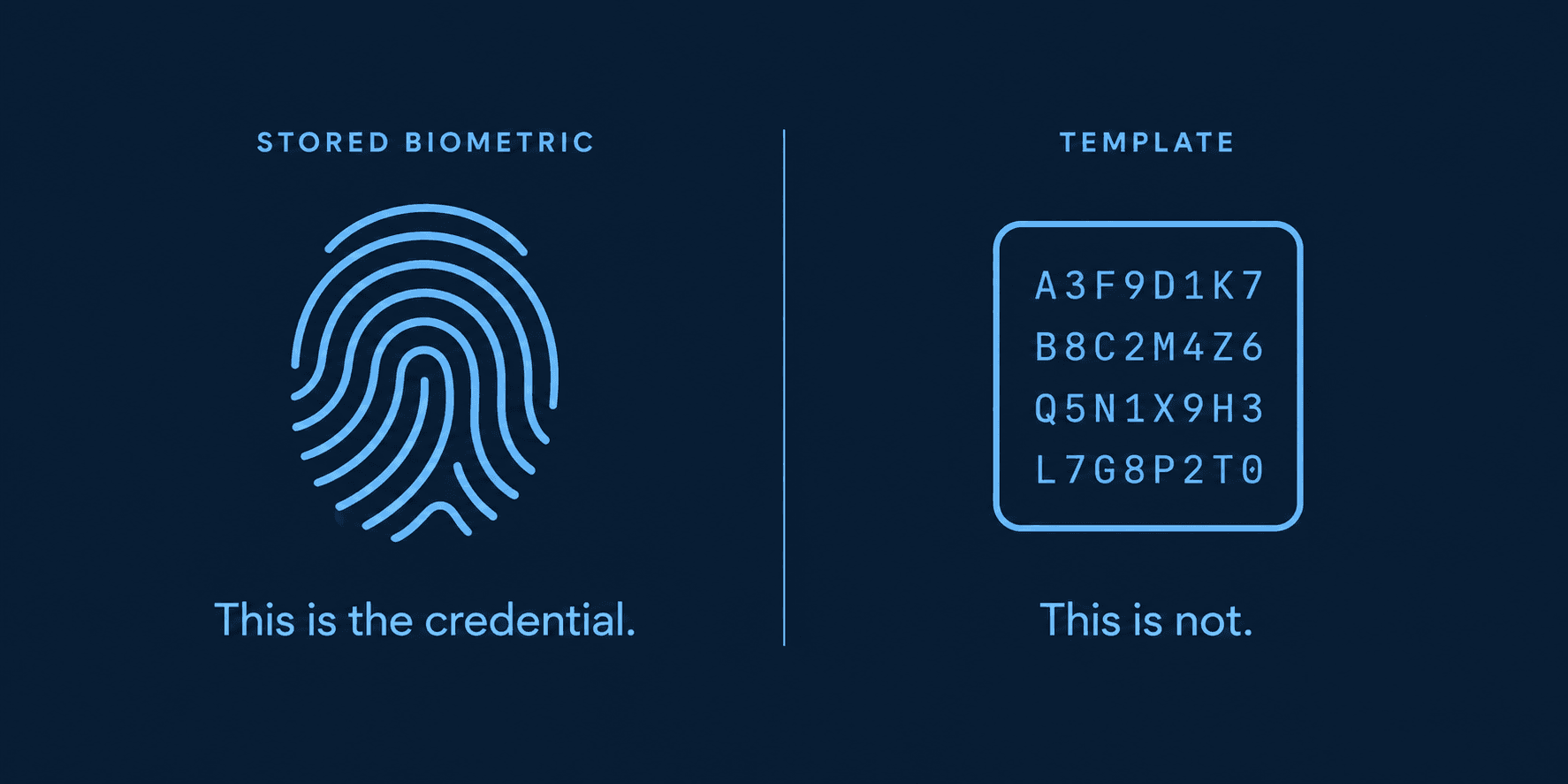 Stored biometric fingerprint versus template character block comparison