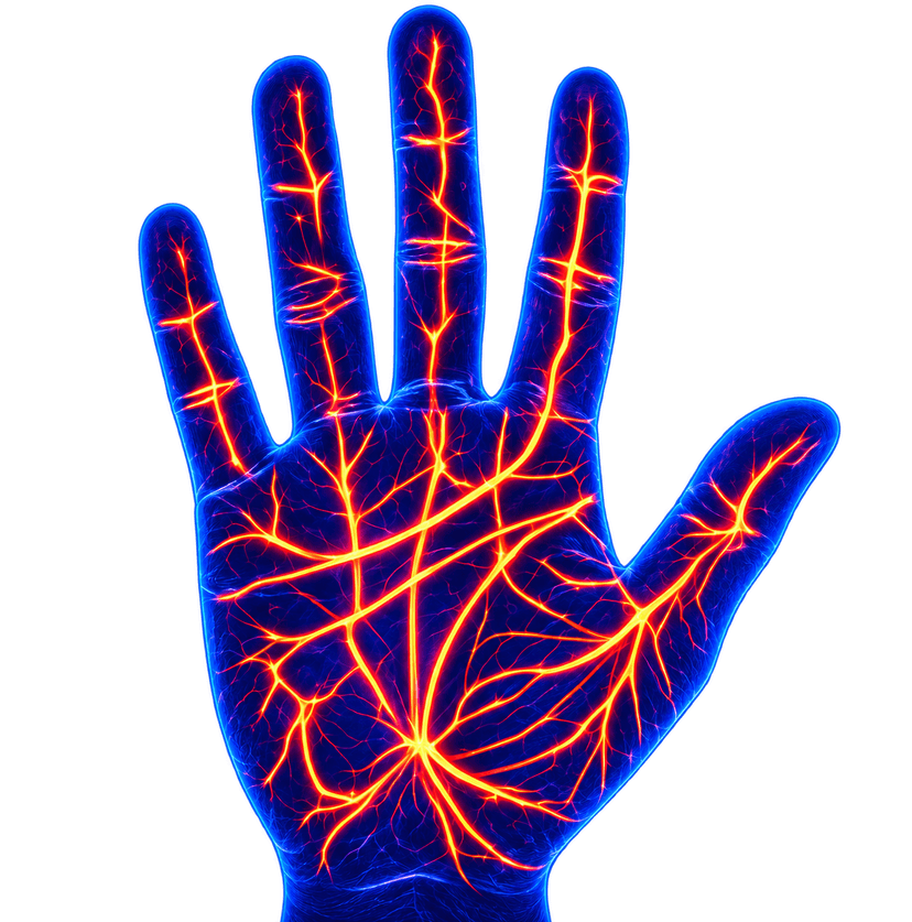 Palm vein pattern showing the internal vascular structure used for biometric identification